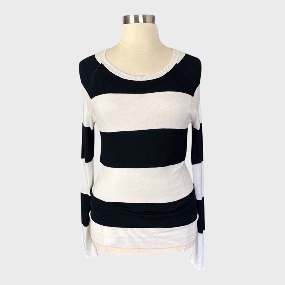 Mossimo Black and White Striped Lightweight Knit Sweater